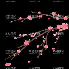 古风唯美春天桃花树枝插画  - 源文件下载【酷图网】古风,唯美,春天,桃花,树枝,插画,卡通,设计,