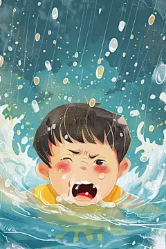 学校暑期安全谨防溺水插画
