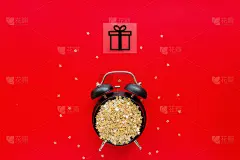 贺卡,模板,平铺,金色,留白,闹钟,市场营销,促销,庆祝