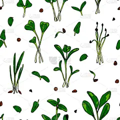 手绘微绿无缝图案。矢量插图在彩色素描风格孤立在白色背景