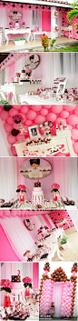 #儿童生日Party# 甜蜜可爱的气球场景布置，粉色与黑色的搭配也很大气 http://t.cn/zT19Nkq (共6张图片)