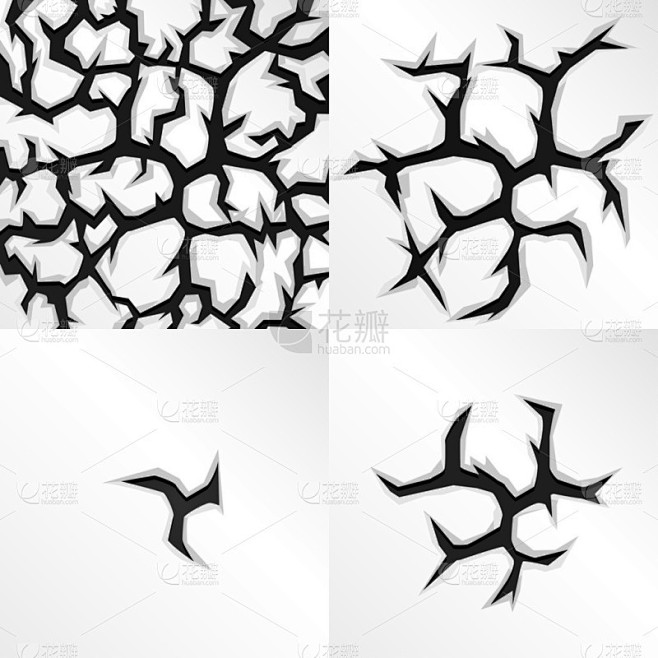 卡通裂缝的四个阶段。矢量图.
