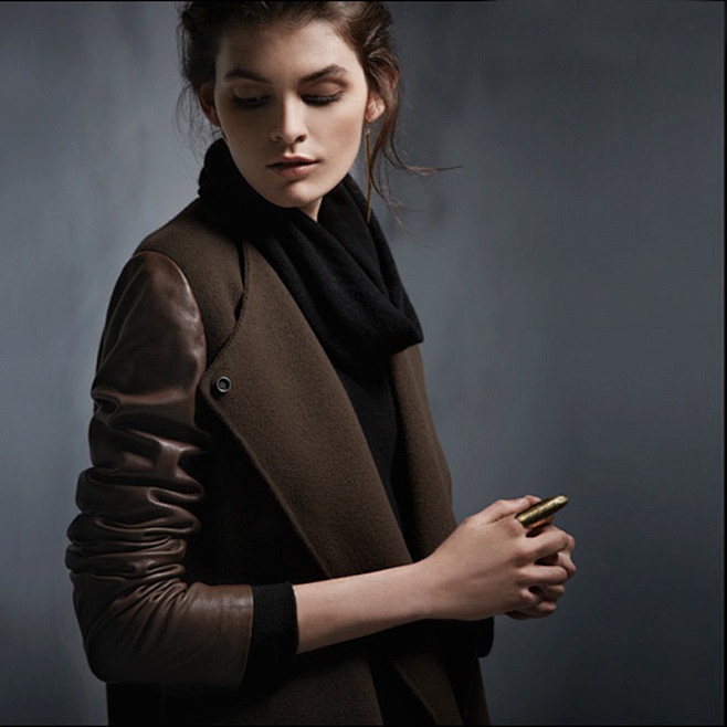 Leather-Sleeve Coat ...