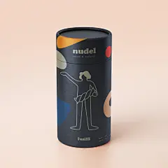 Nudel Packaging : Nudel is a pasta brand that emphasizes a healthy lifestyle with organic pastas, sauces, and spices. Made with 100% recycled cardboard, send this packaging back to the source and get a discount as well as a pat on the back for saving the 