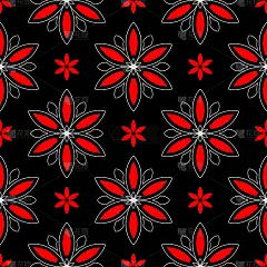 花卉无缝模式。黑红白背景