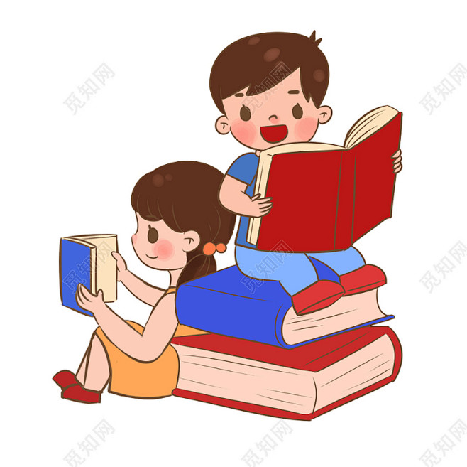 朗诵手绘卡通儿童开学季学生读书人物素材下...