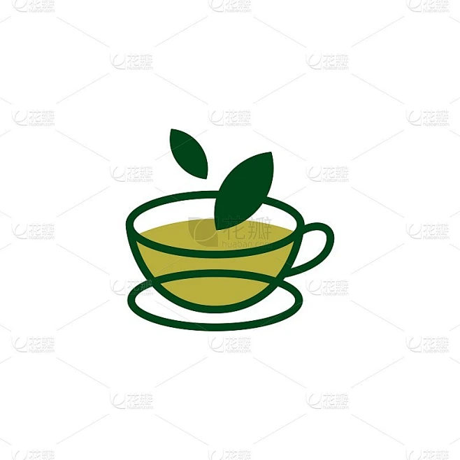 茶杯绿叶矢量图标插图素材-花瓣网