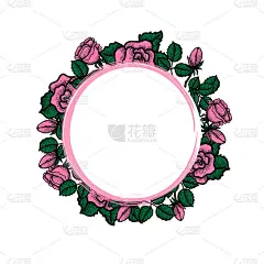 涂鸦风格的手绘玫瑰画框。粉红色的玫瑰，花蕾和叶子。花。的象征。的邀请。情人节。白色背景上的粉色玫瑰的