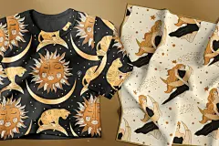 神秘金色魔法女孩天体月亮星星太阳占星术AI矢量插画插图设计素材-淘宝网