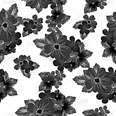 抽象的黑白无缝花图案。适合设计贺卡、请柬、生日祝福、派对、婚礼、情人节。在纺织品、墙纸。