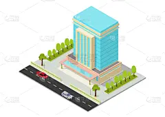 公寓,摩天大楼,酒店,矢量,建筑外部,办公大楼,汽车,公园,现代,小的