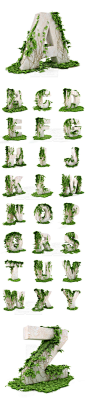布满藤蔓的立体英文字母高清图片