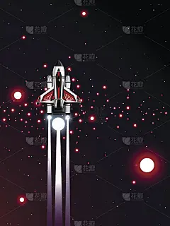 宇宙背景中的航天飞机穿过红色的星尘