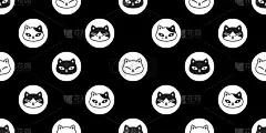 猫无缝图案小猫头，印花布矢量波尔卡点宠物围巾孤立的卡通动物瓷砖墙纸重复背景插图涂鸦设计