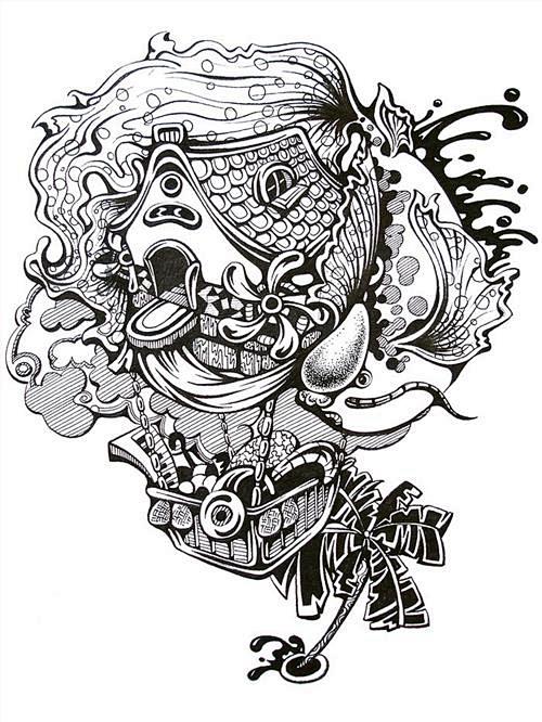 几何抽象插画几何纹样图案插画平面构成基础手绘黑白装饰图案手绘黑白