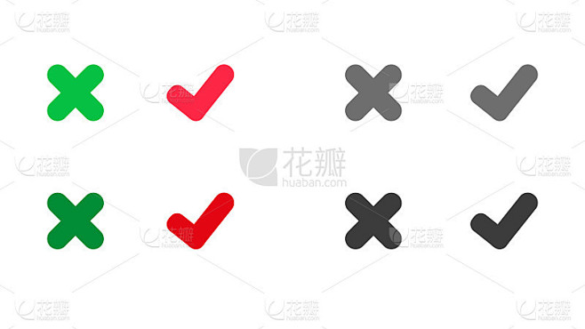 在白色背景上打勾和交叉图标
