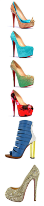 Christian Louboutin 2012春夏鞋履延续了常用的经典鞋款设计：红底、铆钉、防水台。