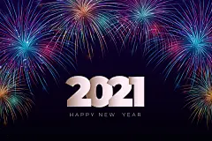 2021新年夜晚烟花立体主题字元旦贺卡节日活动展板EPS矢量海报素材 Happy New Year