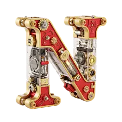红金色机械机甲创意英文字符字母N