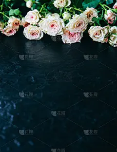 美丽的花在黑色的背景。玫瑰花束。完美的平面。母亲节快乐的明信片。妇女节祝福语。广告或促销的时髦想法。