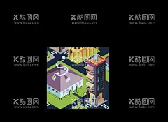 城市建筑  - 源文件下载【酷图网】城市建筑,塔吊建筑工地,立体空间插画,立体空间,城市社区插画,城市插画,社区插画,城市街道,高楼大厦,楼房,住宅区,小区楼房,城市社区,医院