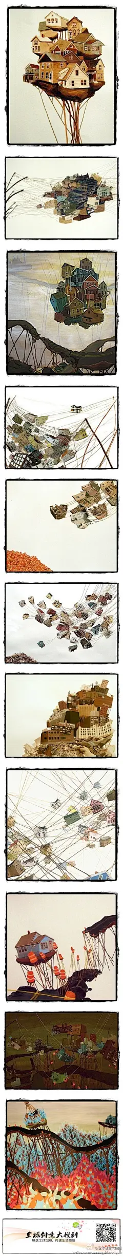 全球创意大搜刮#创意插画#如果房子会在空中飘摇，会是怎样一番情景呢？一起来欣赏飘摇的房子~[爱你] 【更多创意 尽在@全球创意大搜刮 [心]】