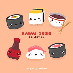 矢量可爱寿司饭团表情插画