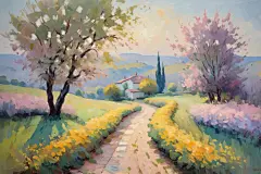 公园艺术设计绘画田园花园油画插画图片