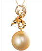 海润珍珠饰品-金黄色高贵18K金海水珍珠吊坠