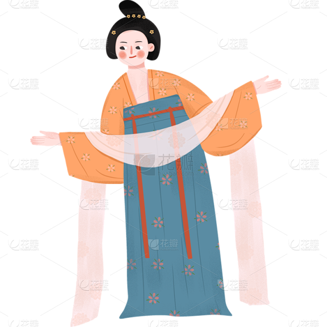 手绘古代美人服饰插画