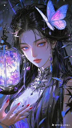 jimeng-2025-08-17-7069-华丽水粉人物插画，叠涂，弥散渐变，色彩饱满有层次，夜晚竹林，头像特写，眼睛特写，