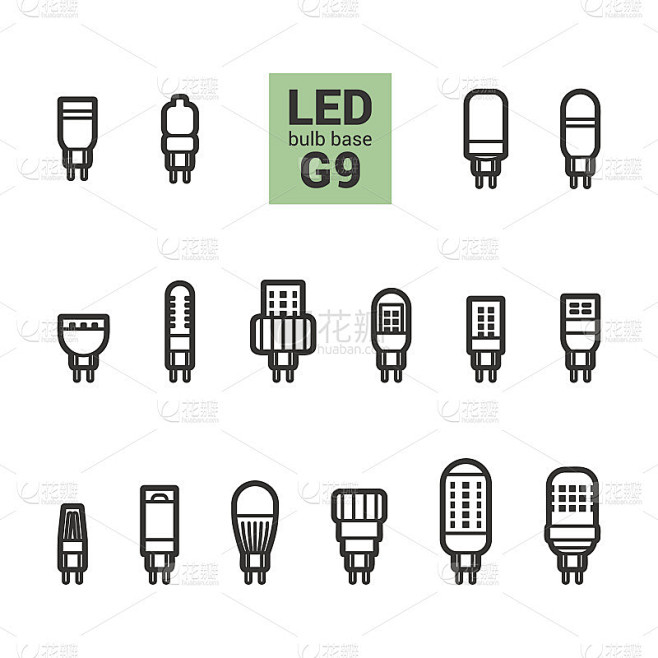 LED灯G9灯泡矢量轮廓图标设置
