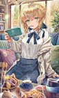 Anime 1200x1970 anime anime girls digital art artwork 2D portrait display vertical Fate Series Saber (Fate/Grand Order) Artoria Pendragon Torino Akua blonde green eyes Pocky