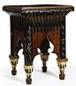 CARLO BUGATTI stool, stained wood, ivory, pewter and brass, 16 x 12 1/8 x 12 1/8 in. (40.6 x 30.8 x 30.8 cm), circa 1900  |  SOLD $8,125 Sotheby's New York, March 10, 2011