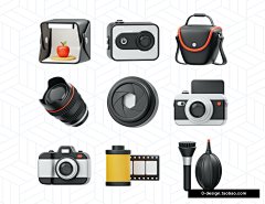 15款3D卡通专业摄影棚拍单反相机器材插图插画png免抠图片素材

