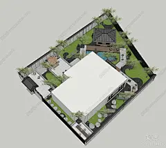 中式轻奢别墅庭院SU模型下载【ID:1201744717】