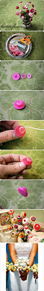 小创意 简单独特的扣子花朵DIY，小小扣子也能成为美丽的艺术品，爱好小饰品和小手工的伙伴们赶紧收藏~