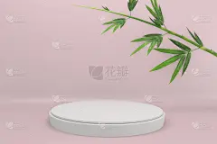 热带粉色设计裙台最小的几何和竹日式装饰。3d渲染