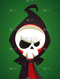 卡通拿着镰刀的死神。万圣节可怕的死亡人物插图。晚会的海报