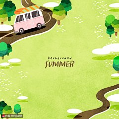 乡间中巴 淡彩手绘 清凉夏日 夏季插图插画设计PSD tid079t001119节日节气素材下载-优图网-UPPSD