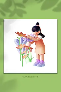 立春立体可爱少女踏青游玩赏花-众图网