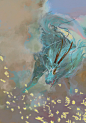 《麒麟》-将神兽麒麟似隐非隐，体察苍生作为形态创作方向，又有祥云环绕，玉书仲尼之言随身。颜色采用蓝调，表天朗气清，摒除百秽佑苍生之感。