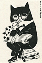 插画,肥猫,抽烟,手绘,黑白猫 #萌# #喵星人#