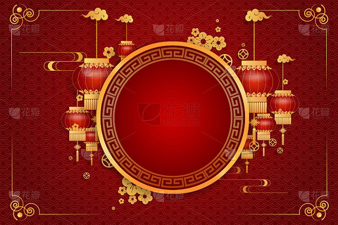 祝你春节快乐。红色背景与传统亚洲。中国意...