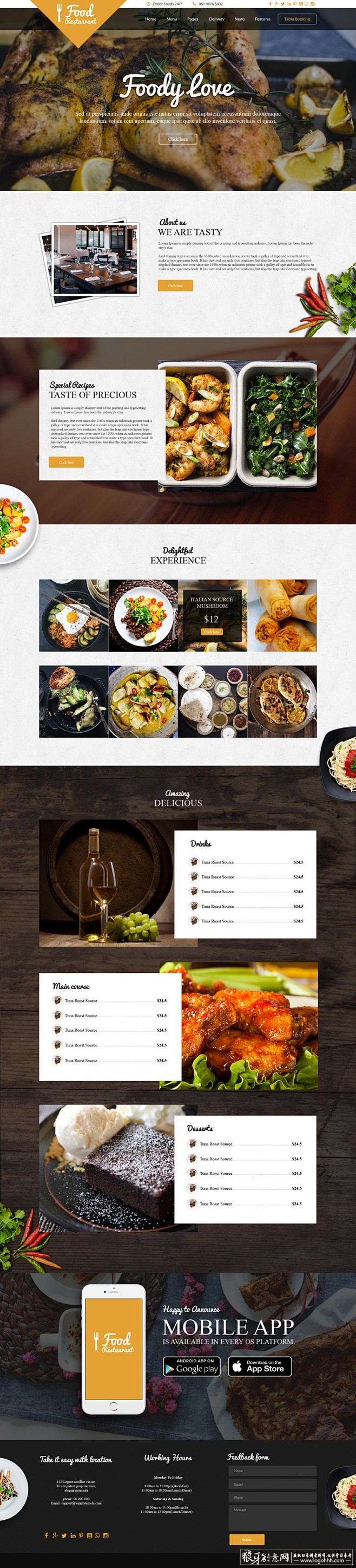 网页/UI 餐饮网页设计PSD 餐厅网站...