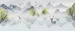 中国风古风山水插画素材