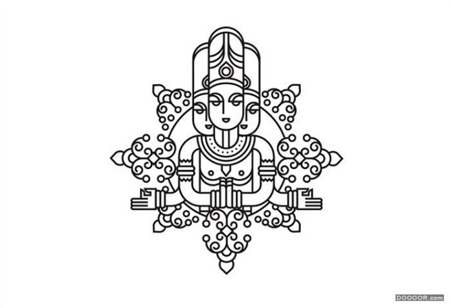 印度宗教佛教佛像几何化线描图 [13P]...