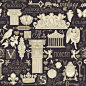 Vector seamless pattern on the theme of vintage art objects