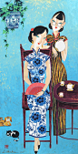 现代重彩画家李守白作品 ——《上海石库门系列：弄堂风情》 
——《娜》 100×50cm 李守白 2015年