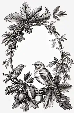 Ai产生的 框架 鸟类 叶子 植物 黑和白 优质的 错综复杂
